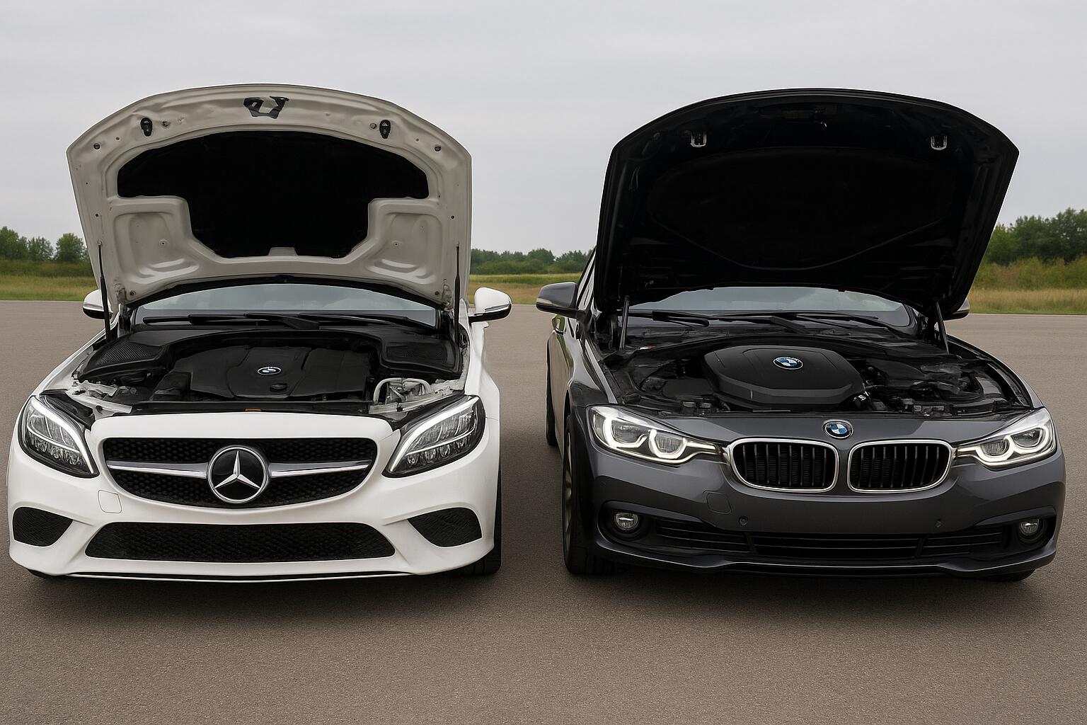 Mercedes z silnikiem BMW obok oryginalnego BMW