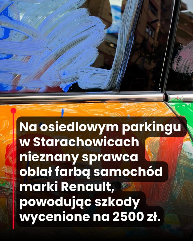 Akt wandalizmu na osiedlowym parkingu w Starachowicach