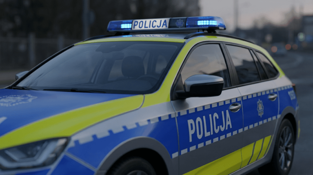 Radiowóz policji z włączonymi światłami – Starachowice