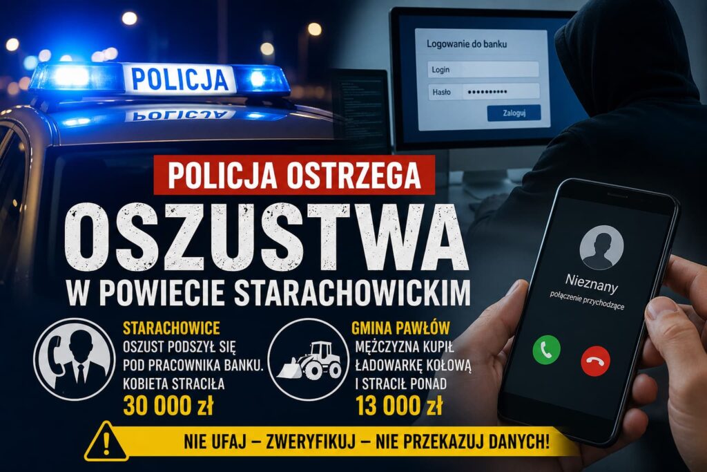 Policja ostrzega przed oszustwami w Starachowicach i gminie Pawłów – utrata pieniędzy przez mieszkańców