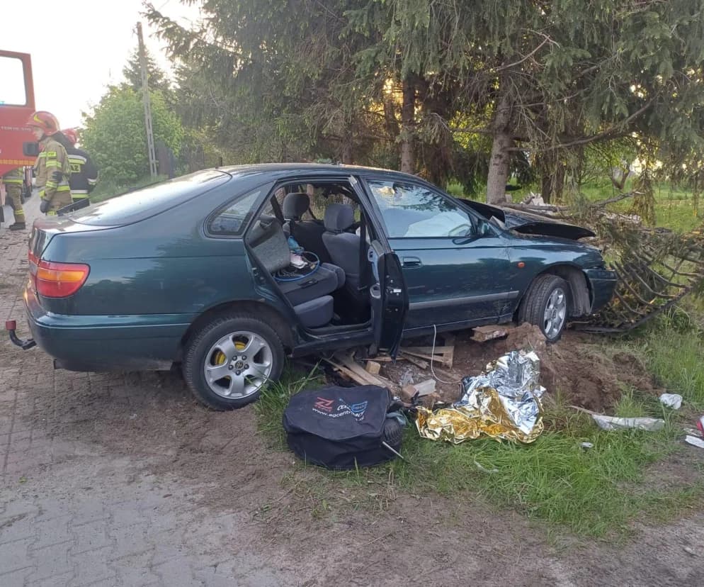 Toyota po uderzeniu w ogrodzenie posesji w Rzepinie Kolonii