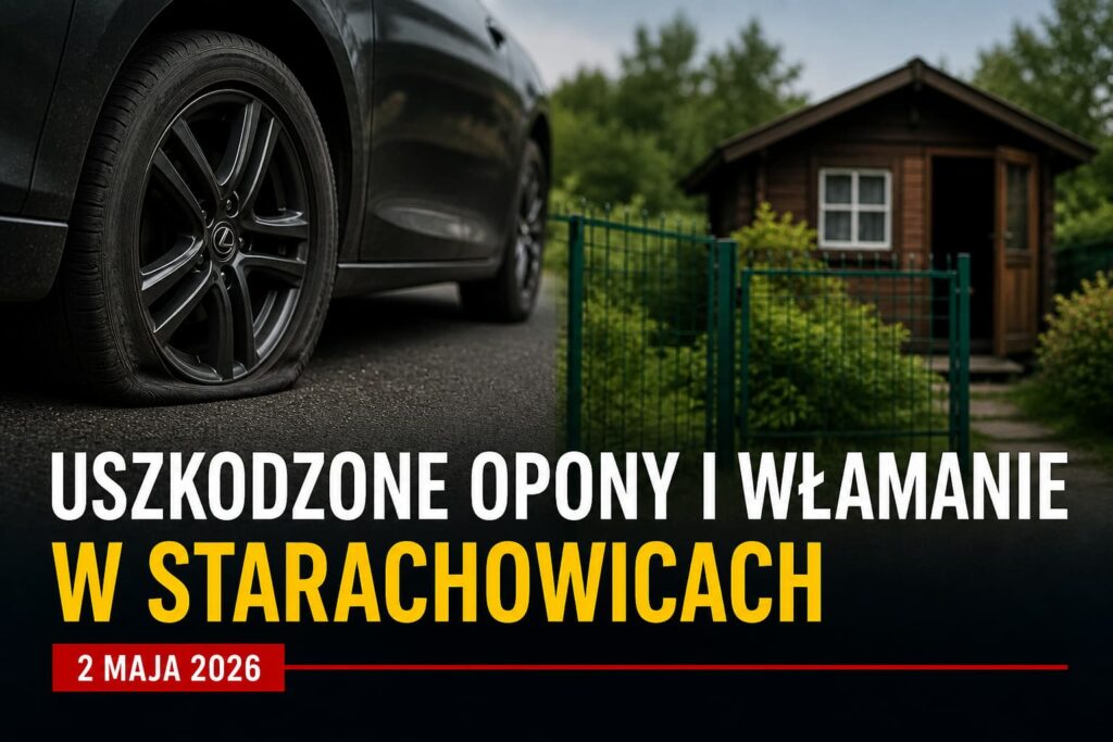 Uszkodzone opony w samochodzie i domek letniskowy Starachowice majówka 2026