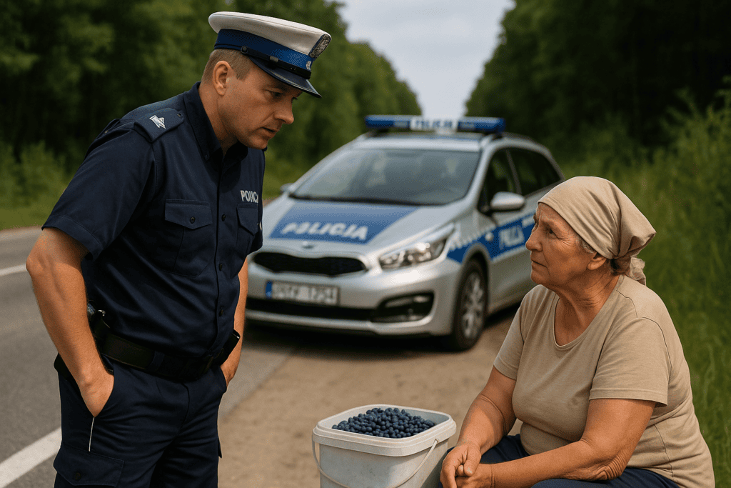 Sprzedaż jagód na parkingu leśnym w regionie świętokrzyskim
