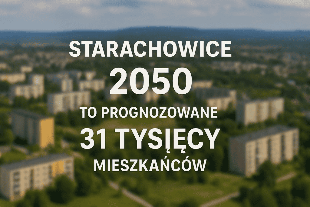 Panorama miasta Starachowice z osiedlami i terenami zielonymi