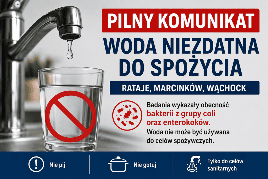 Woda niezdatna do spożycia w Wąchocku, Ratajach i Marcinkowie