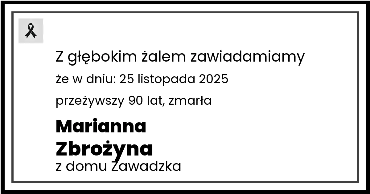Nekrolog — Marianna Zbrożyna z domu Zawadzka