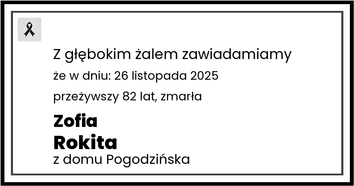 Nekrolog — Zofia Rokita z domu Pogodzińska