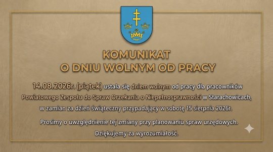 Powiatowy Zespół do Spraw Orzekania o Niepełnosprawności nieczynny 14 sierpnia 2026 r.