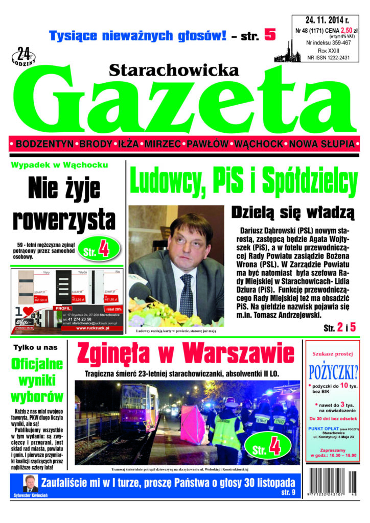 Okładka wydania: Gazeta Starachowicka, nr 48 — 24.11.2014