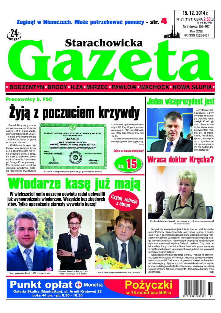 Okładka wydania: Gazeta Starachowicka, nr 51 — 15.12.2014