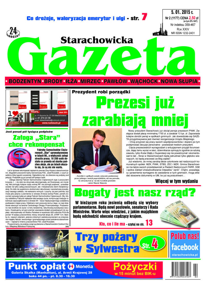 Okładka wydania: Gazeta Starachowicka, nr 2 — 5.01.2015