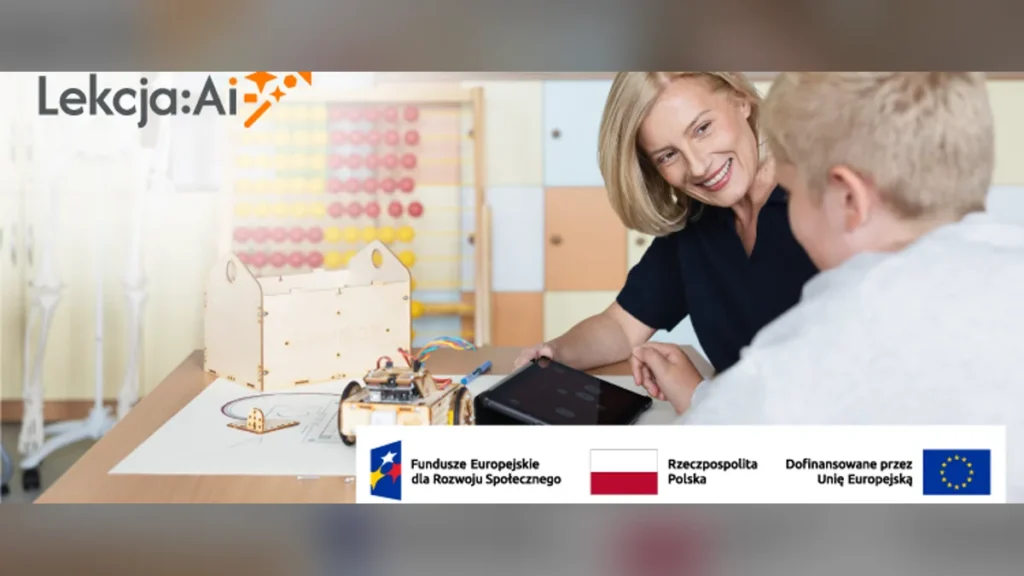 Laptop i materiały szkoleniowe symbolizujące kurs o sztucznej inteligencji dla nauczycieli