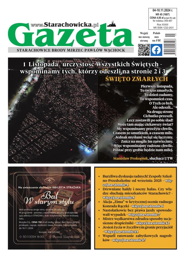 Okładka wydania: Gazeta Starachowicka, nr 45 (1687) — 4.11.2024