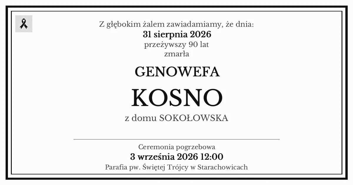 Nekrolog — Genowefa Kosno z domu Sokołowska