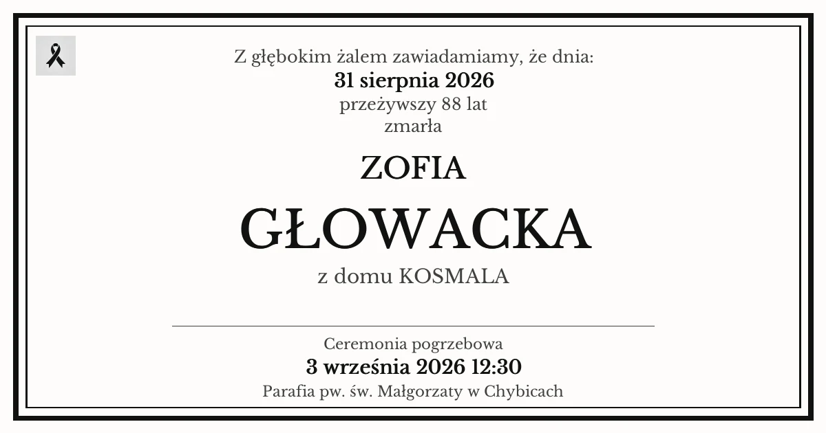 Nekrolog — Zofia Głowacka z domu Kosmala