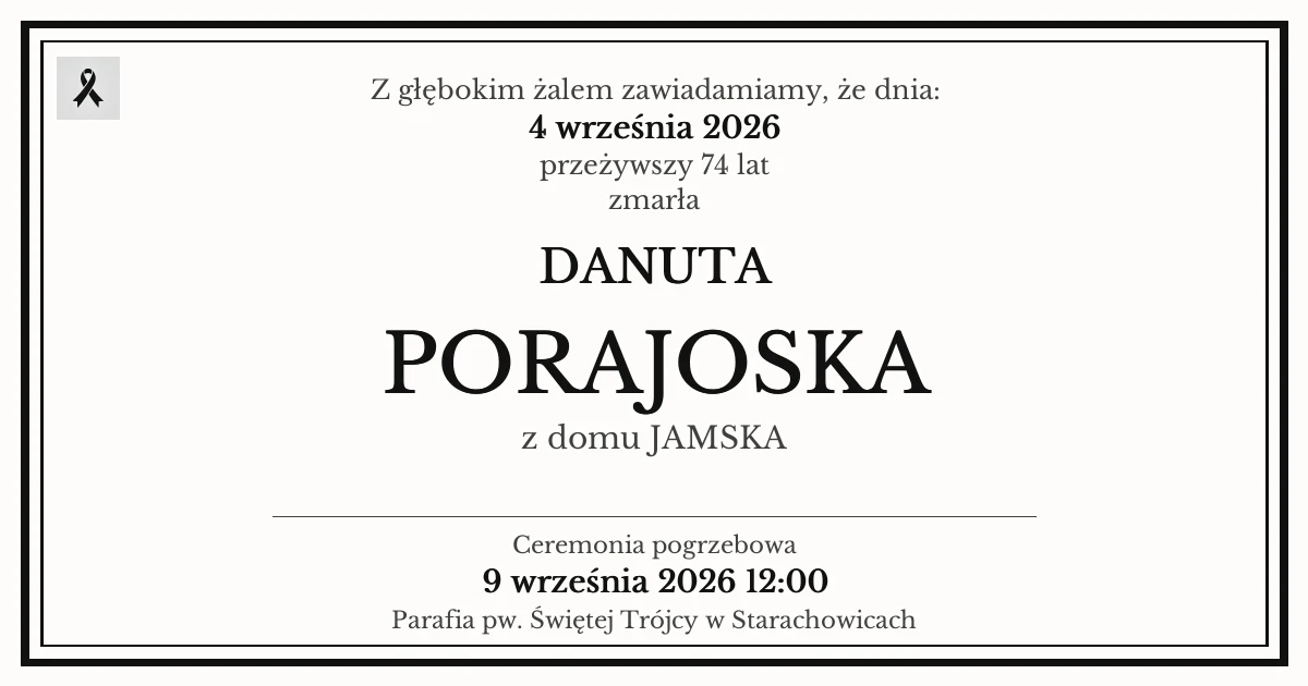 Nekrolog — Danuta Porajoska z domu Jamska