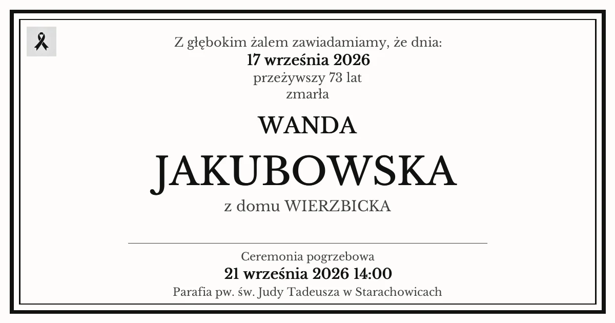 Nekrolog — Wanda Jakubowska z domu Wierzbicka