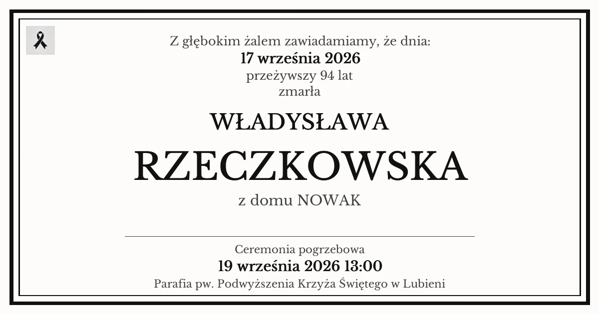 Nekrolog — Władysława Rzeczkowska z domu Nowak