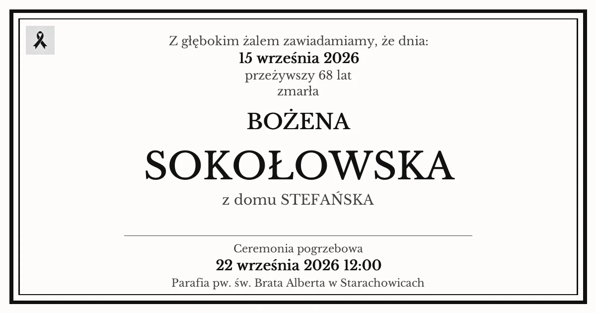 Nekrolog — Bożena Sokołowska z domu Stefańska