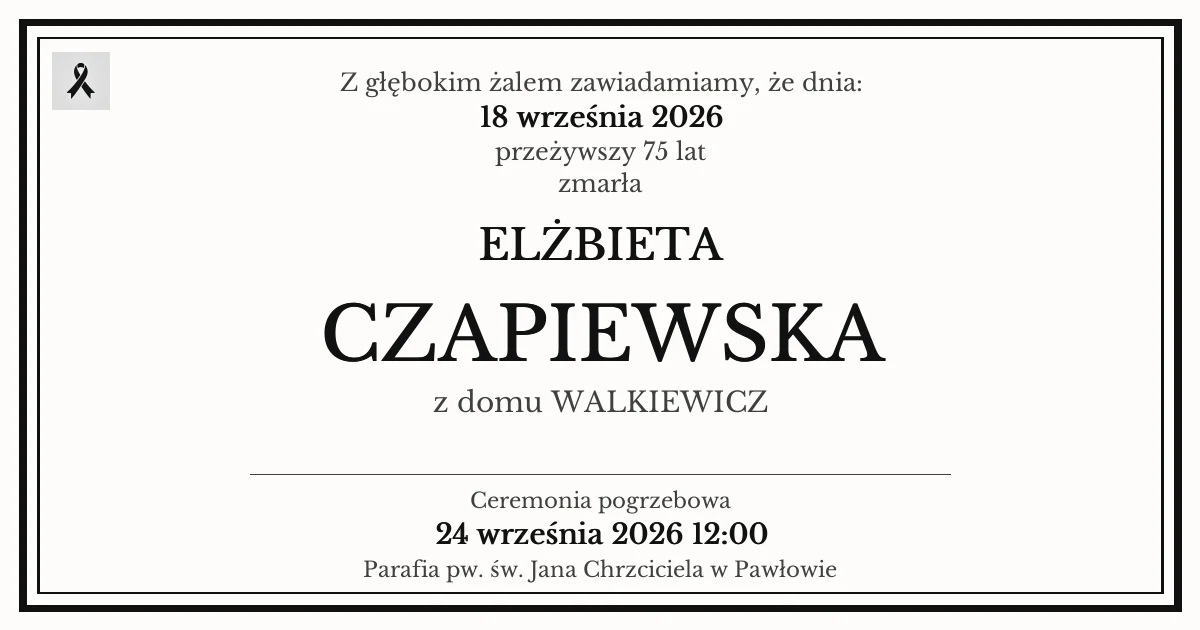 Nekrolog — Elżbieta Czapiewska z domu Walkiewicz