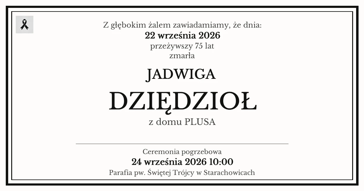 Nekrolog — JADWIGA DZIĘDZIOŁ z domu PLUSA