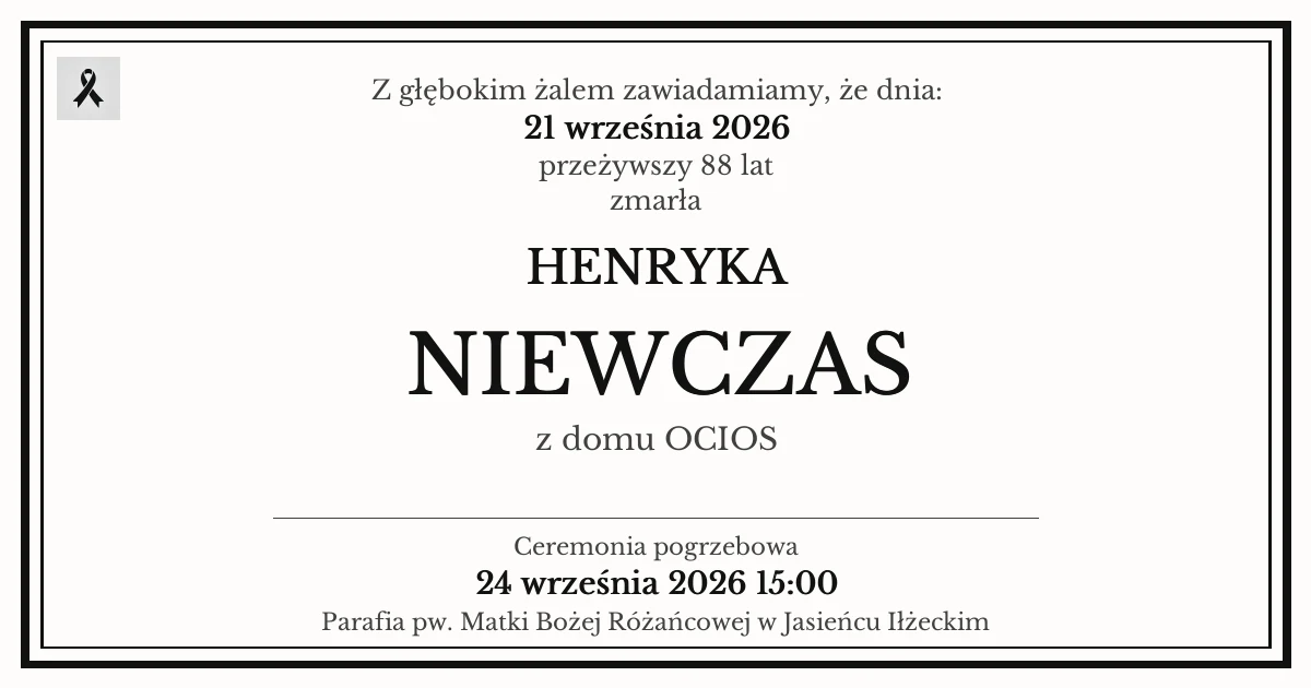 Nekrolog — HENRYKA NIEWCZAS z domu OCIOS