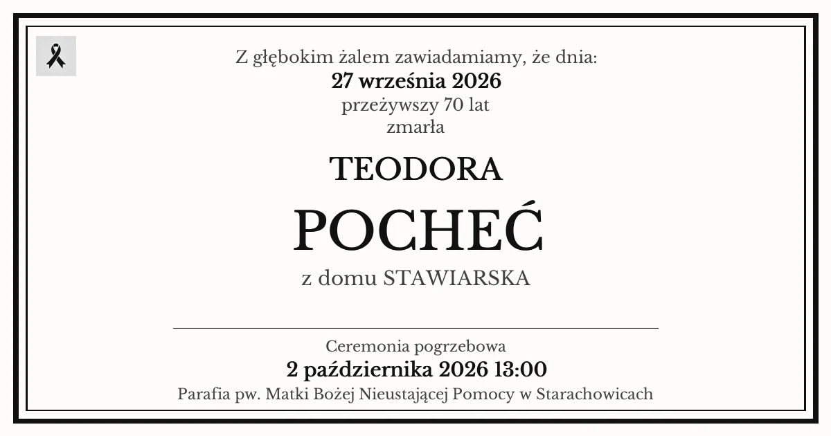 Nekrolog — Teodora Pocheć z domu Stawiarska