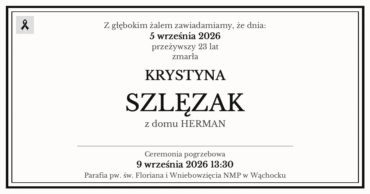 Nekrolog — Krystyna Szlęzak z domu Herman