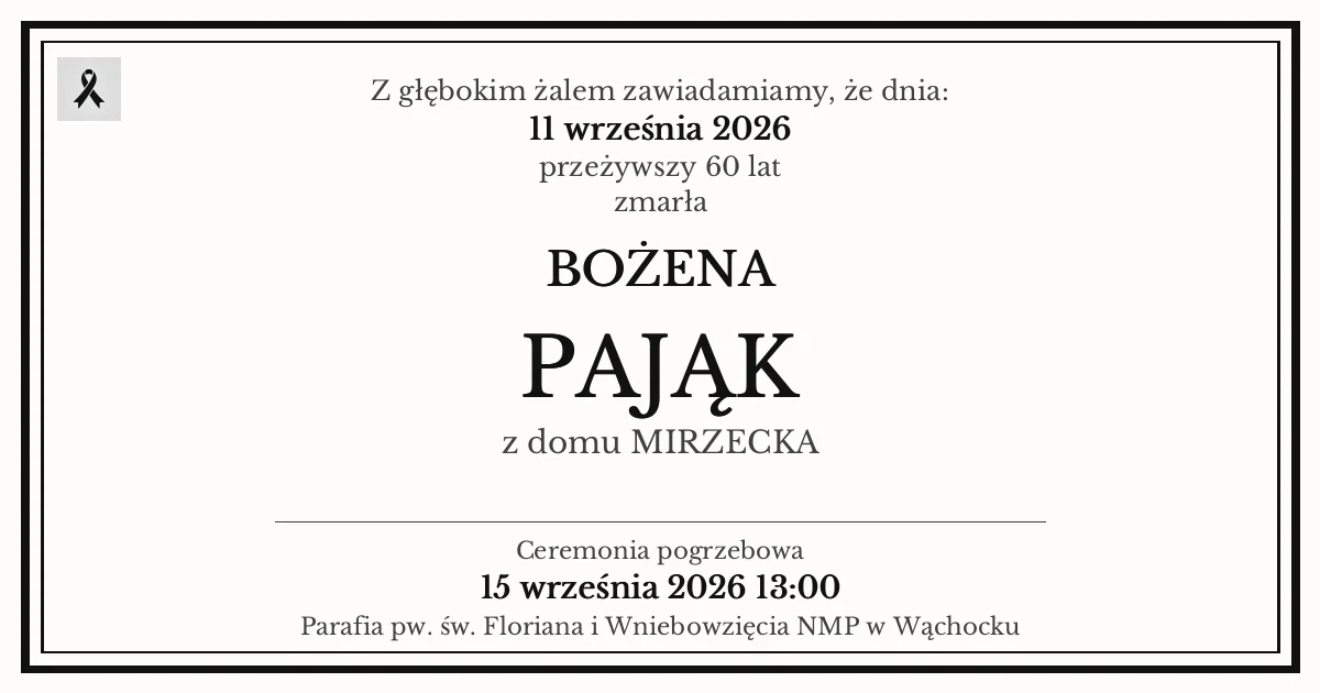 Nekrolog — Bożena Pająk z domu Mirzecka