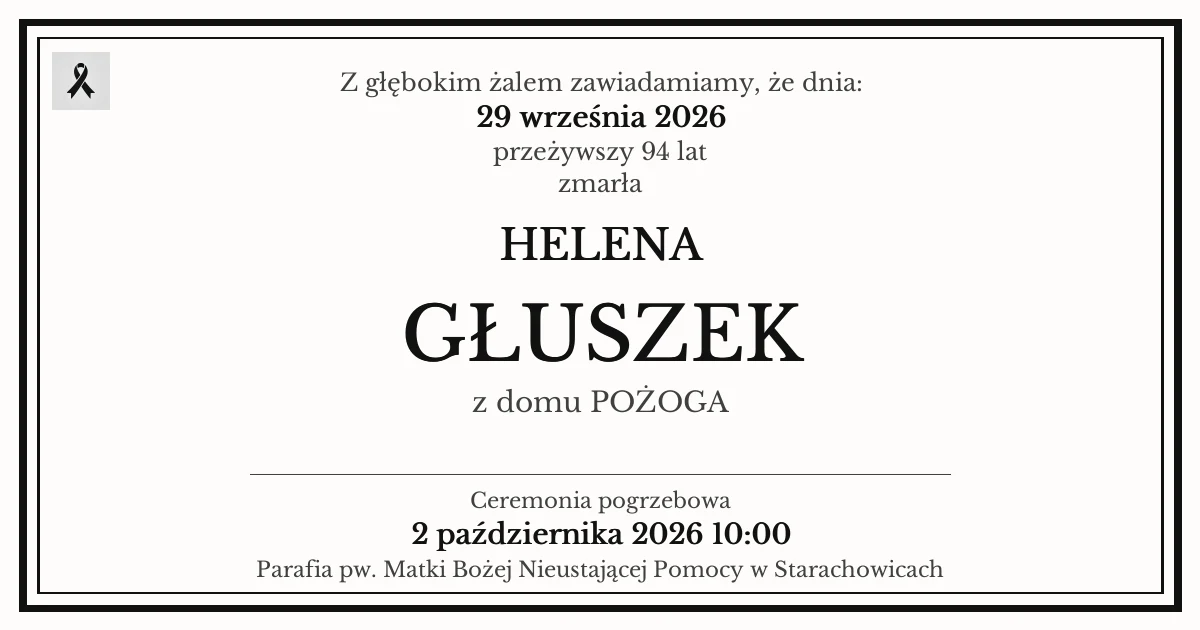 Nekrolog — Helena Głuszek z domu Pożoga