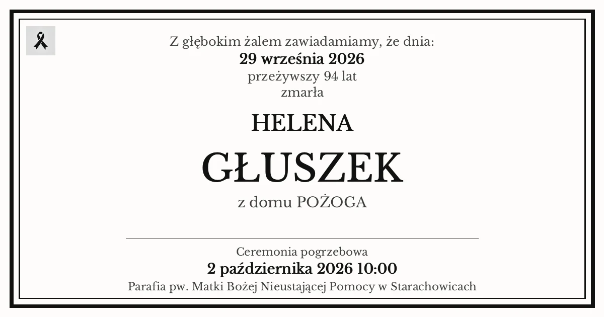 Nekrolog — Helena Głuszek z domu Pożoga