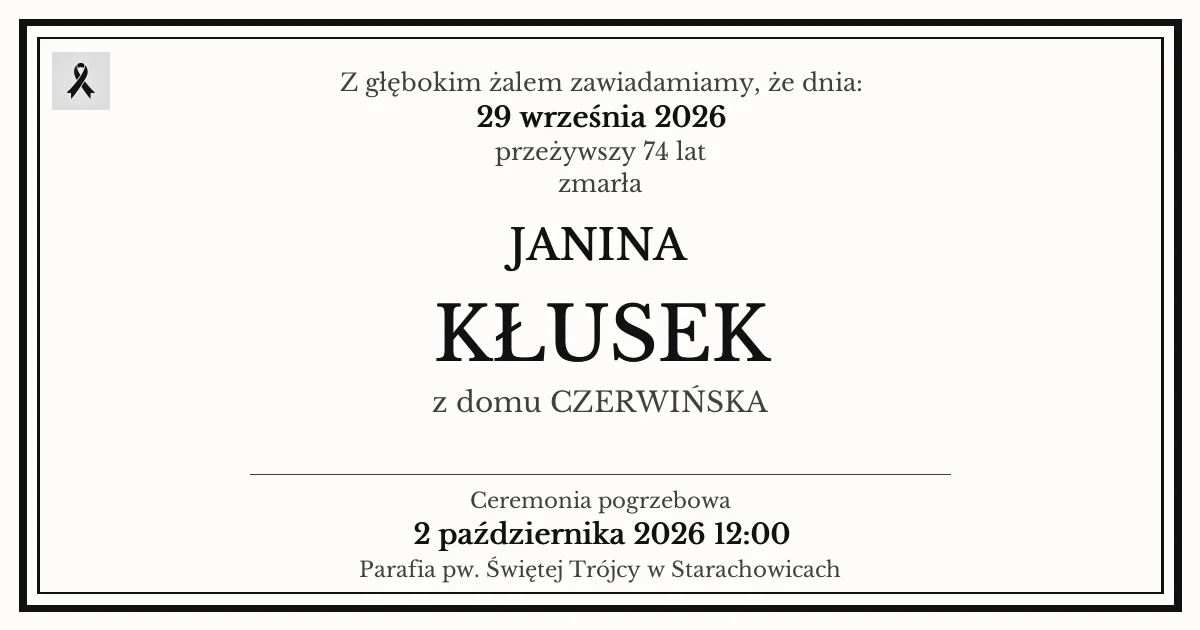 Nekrolog — Janina Kłusek z domu Czerwińska