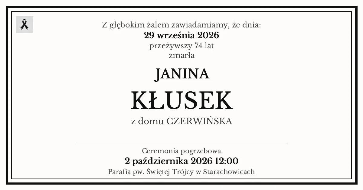 Nekrolog — Janina Kłusek z domu Czerwińska