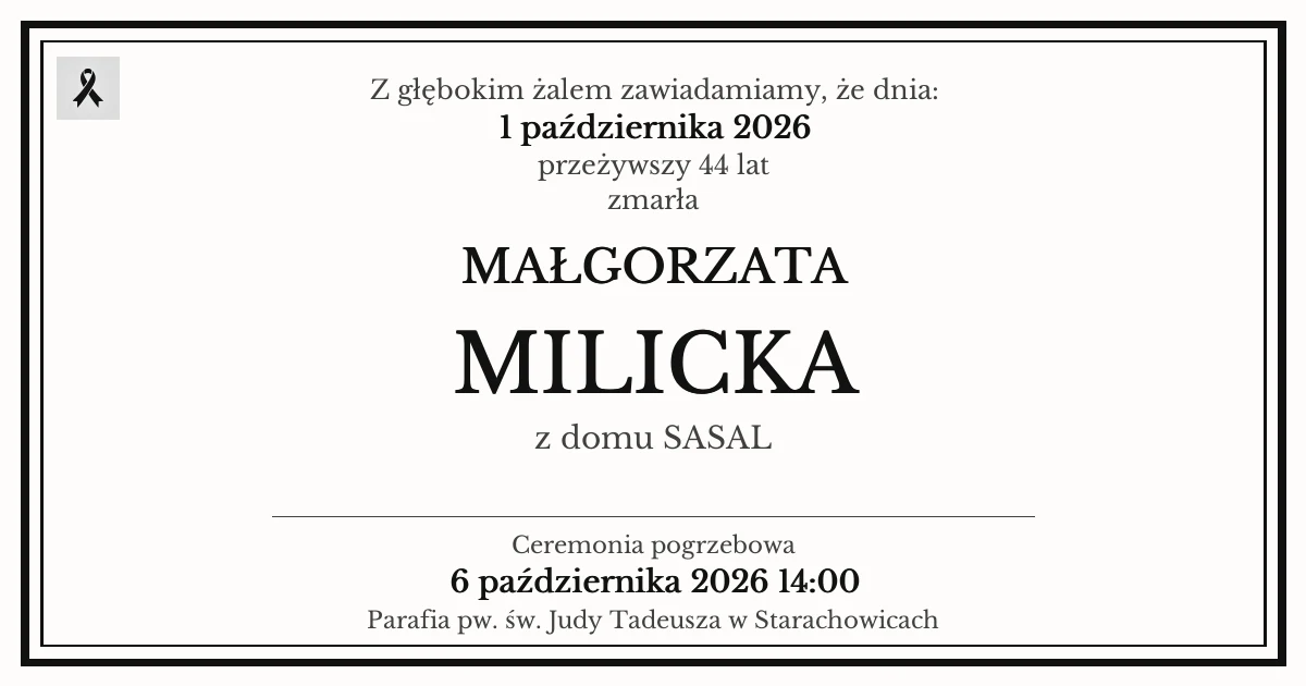 Nekrolog — Małgorzata Milicka z domu Sasal