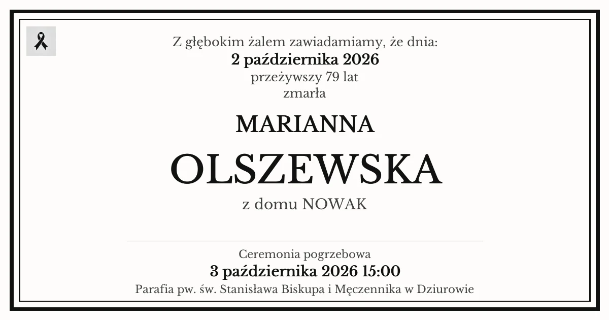 Nekrolog — Marianna Olszewska z domu Nowak