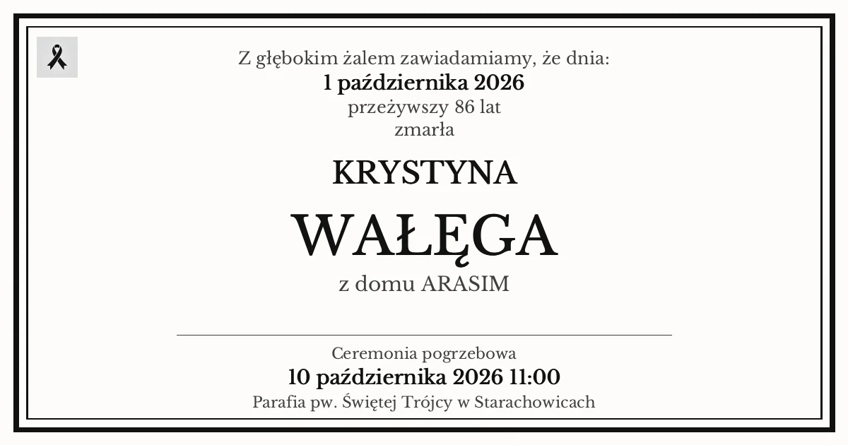 Nekrolog — Krystyna Wałęga z domu Arasim