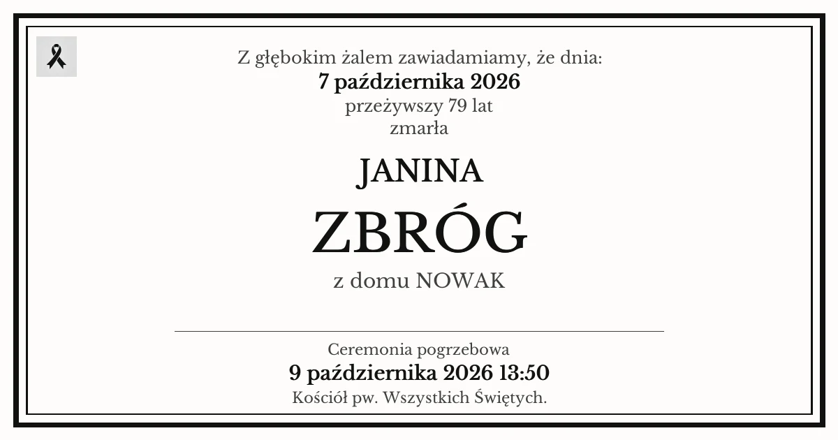 Nekrolog — Janina Zbróg z domu Nowak