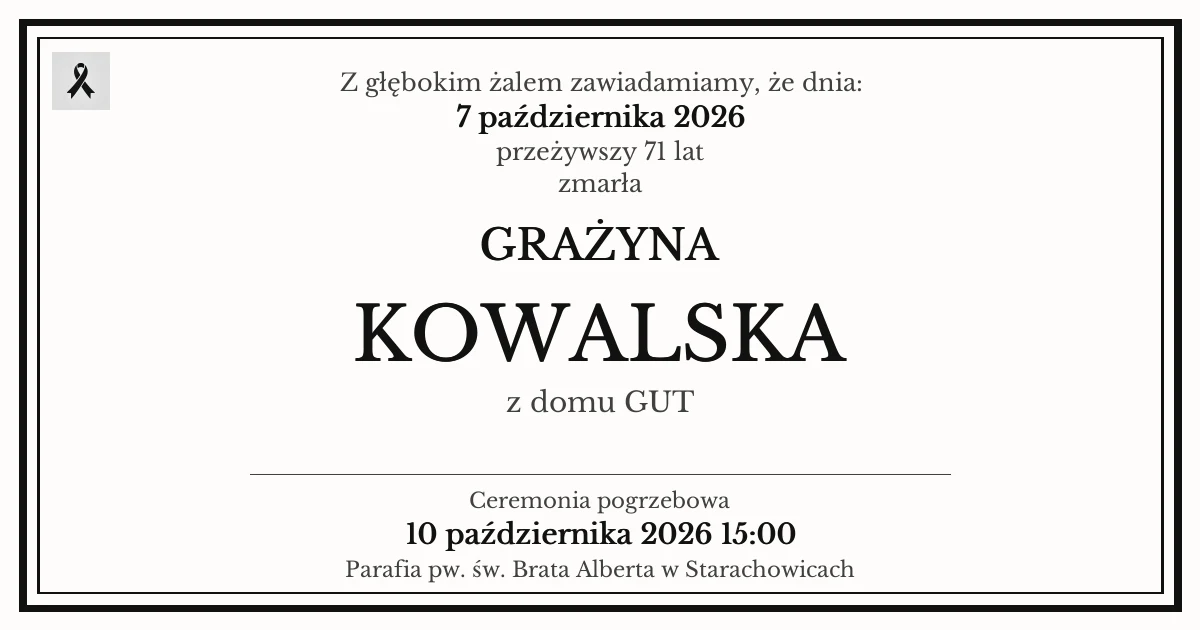 Nekrolog — Grażyna Kowalska z domu Gut