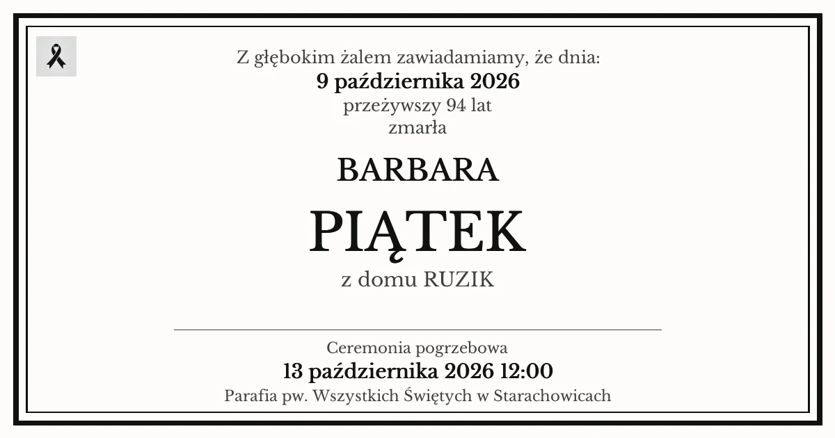 Nekrolog — Barbara Piątek z domu Ruzik