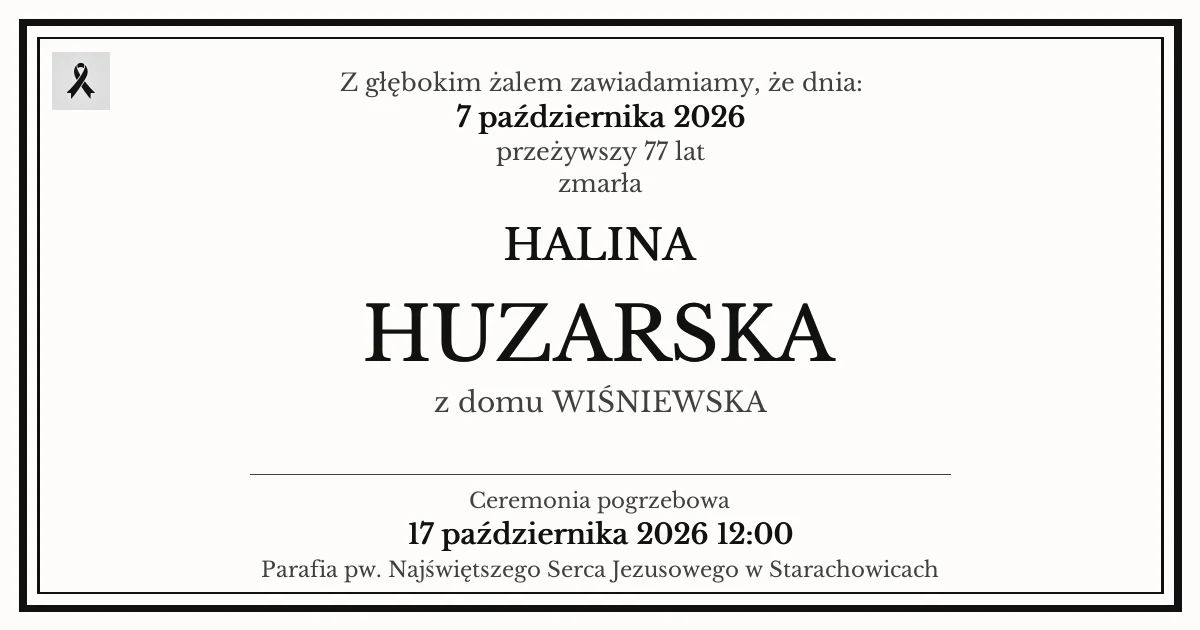 Nekrolog — Halina Huzarska z domu Wiśniewska