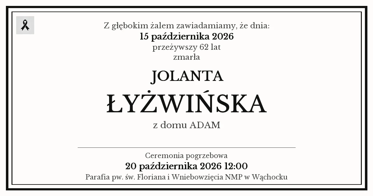 Nekrolog — Jolanta Łyżwińska z domu Adam