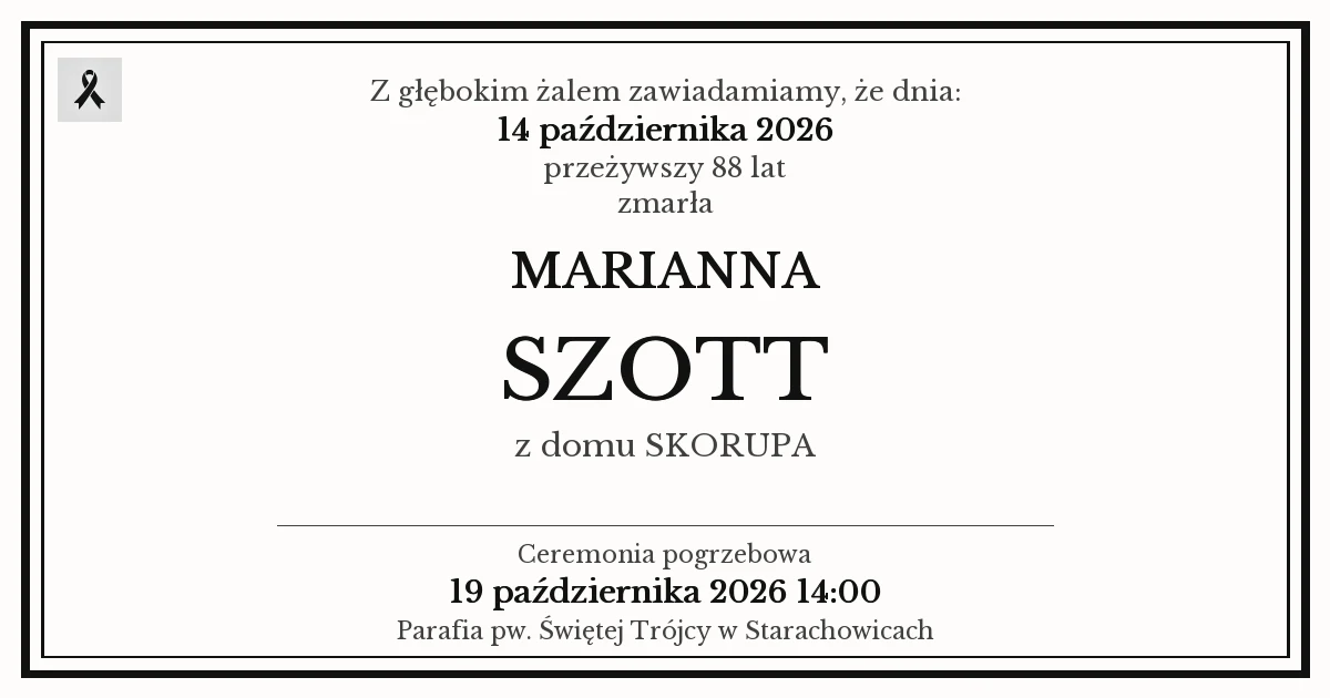 Nekrolog — Marianna Szott z domu Skorupa