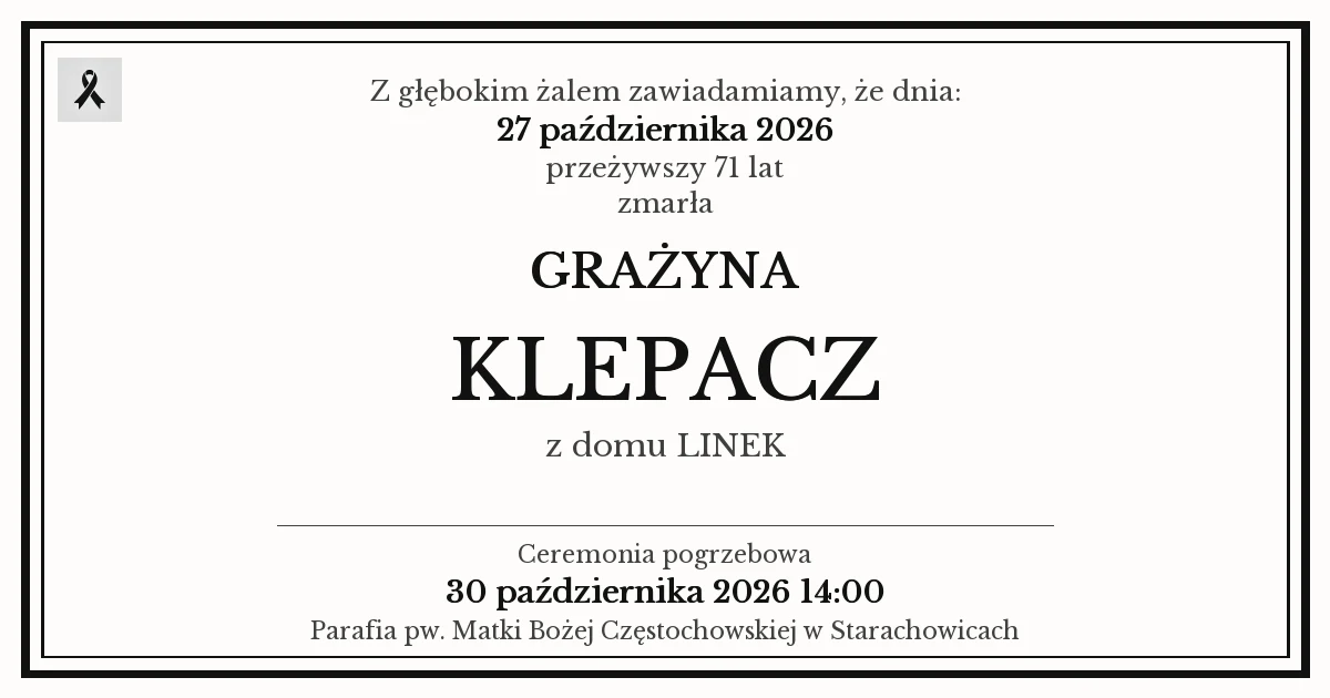 Nekrolog — Grażyna Klepacz z domu Linek