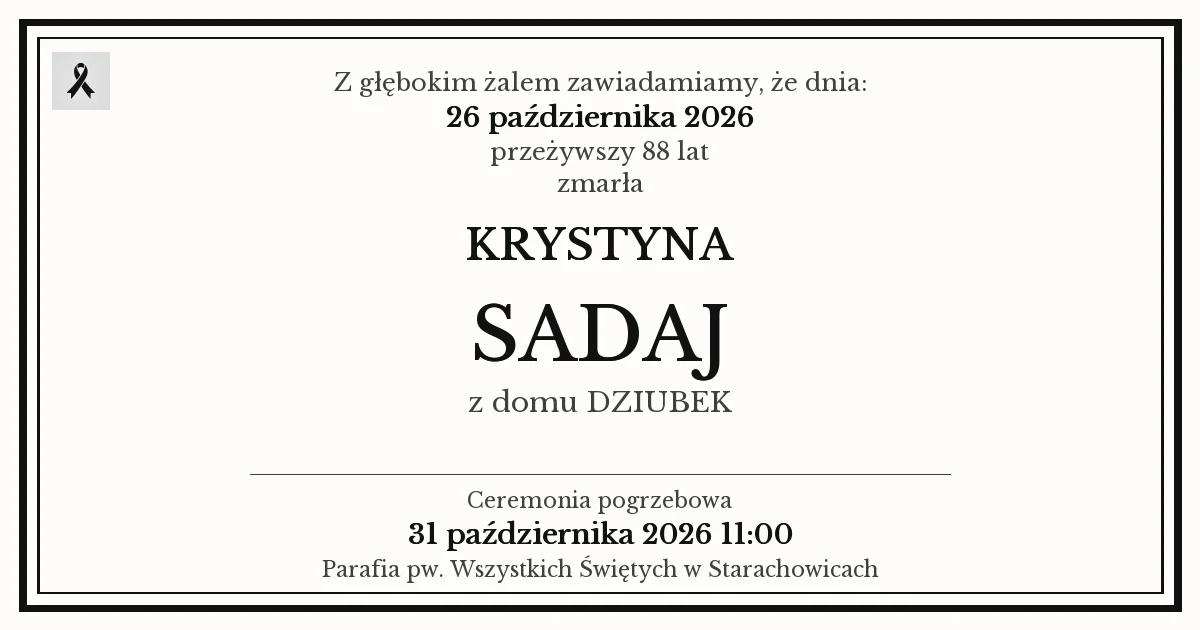 Nekrolog — Krystyna Sadaj z domu Dziubek