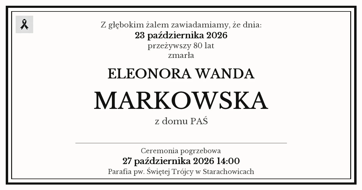 Nekrolog — Eleonora Wanda Markowska z domu Paś