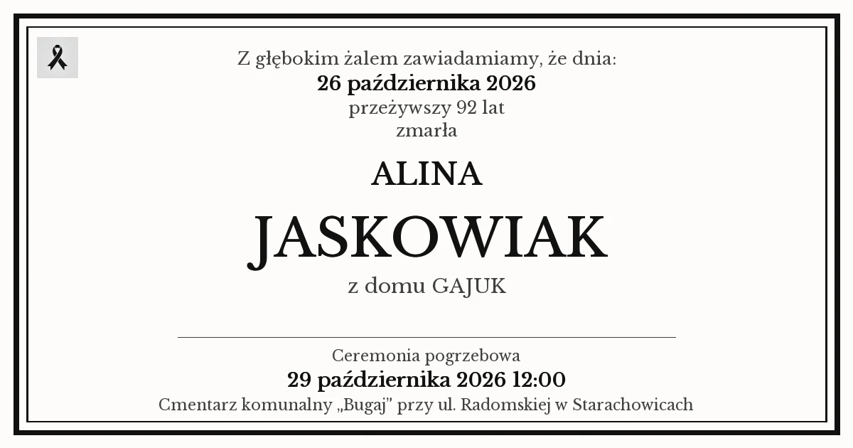 Nekrolog — Alina Jaskowiak z domu Gajuk