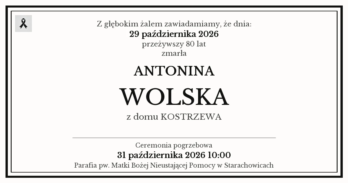 Nekrolog — Antonina Wolska z domu Kostrzewa